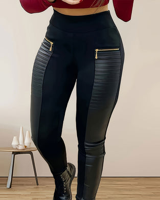 Broek Hoge Taille Rits Leer