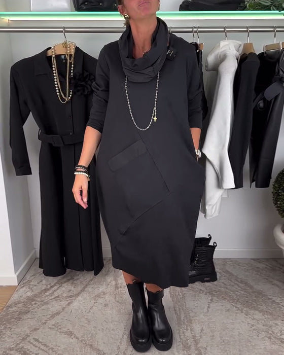 Casual jurk in effen kleur met ronde hals