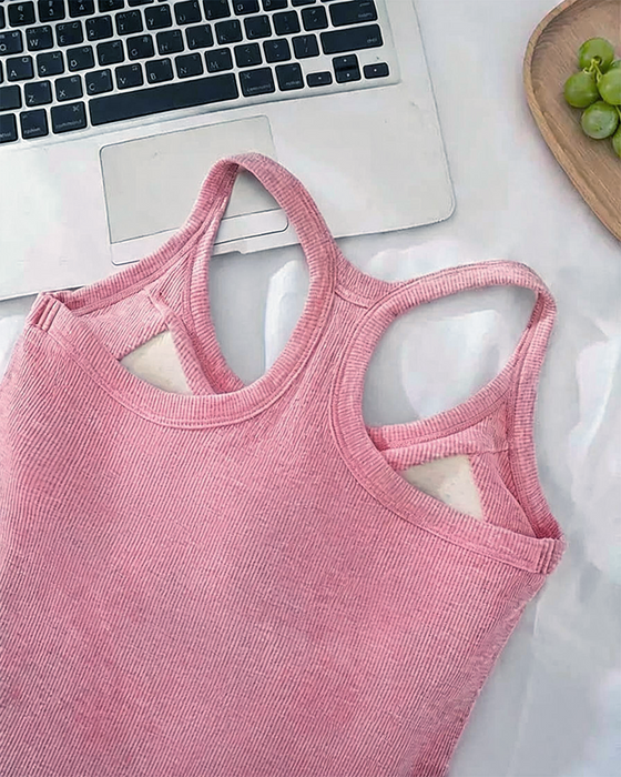 Tanktop Ingebouwde Bh Geribbeld Effen