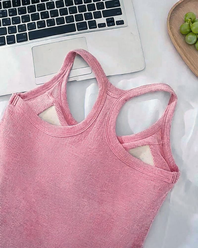 Tanktop Ingebouwde Bh Geribbeld Effen