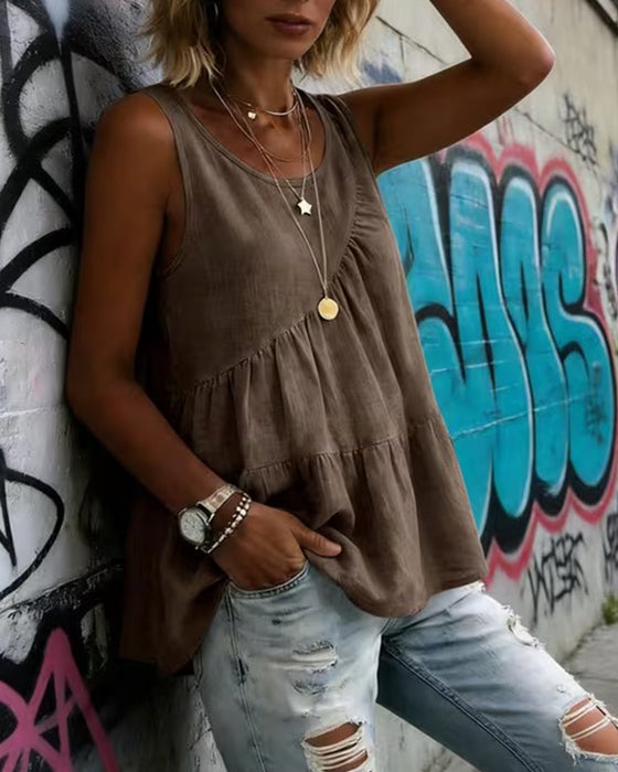Tanktop Ronde Hals Mouwloos Effen