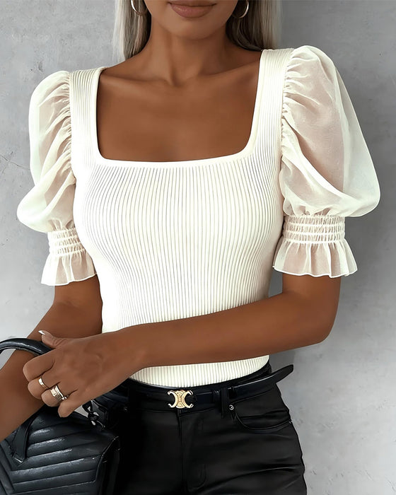 Casual Blouse Met Poefmouwen