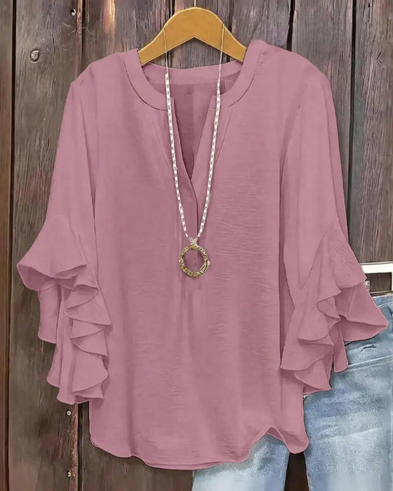 Blouse Kleine V-Hals Ruffle