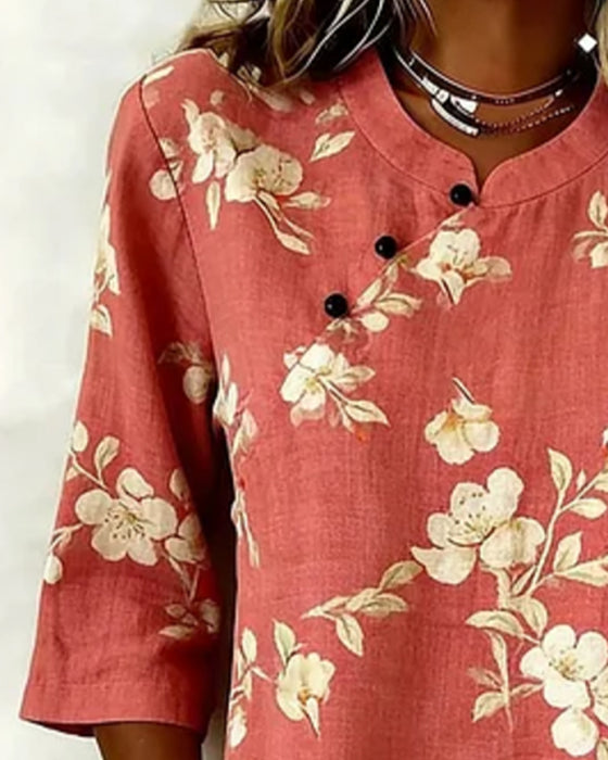 Blouse Bloemenprint Zijknoop 3/4-Mouw