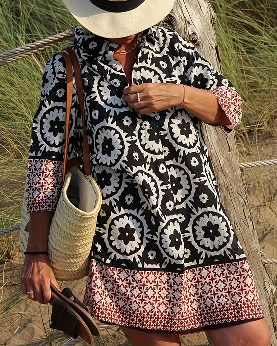 Jurk Etnische Stijl Driekwart Mouw