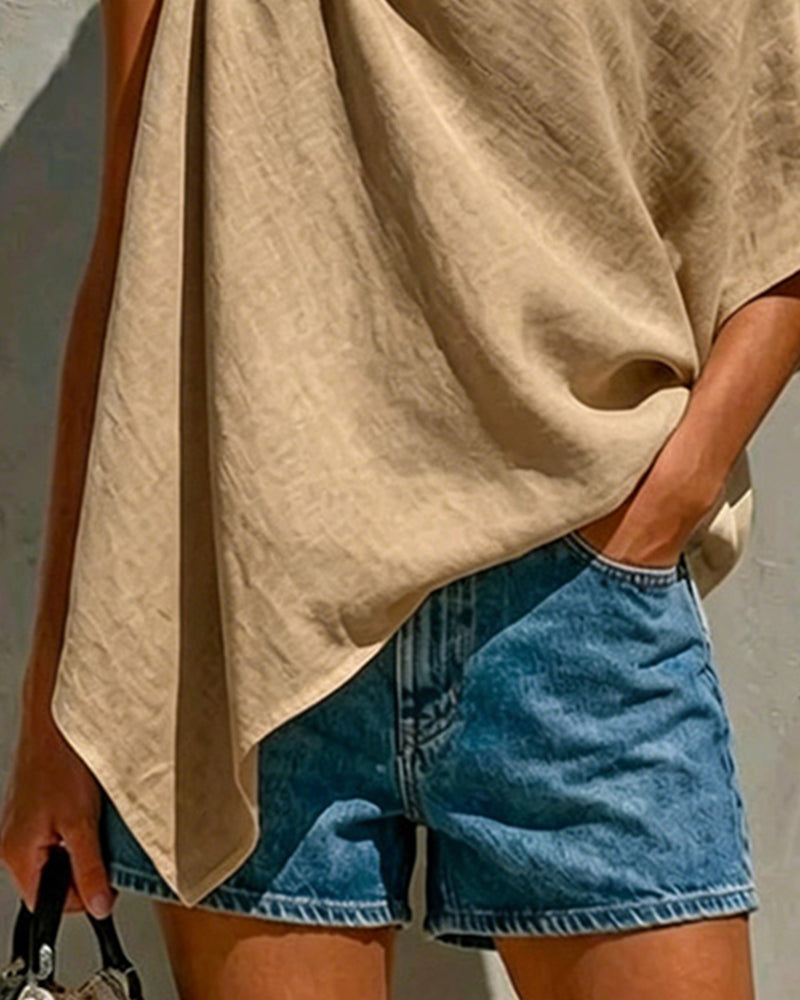 Blouses Een Schouder Knoop Asymmetrisch
