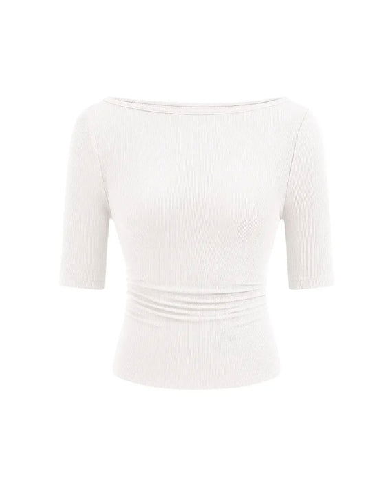 T-Shirt Off-Shoulder Gebreid Effen