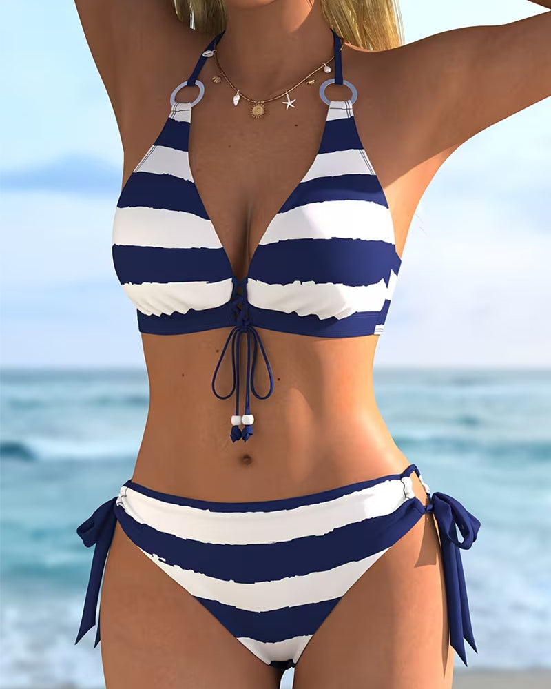 Bikini Eenvoudig Halter Gestreept