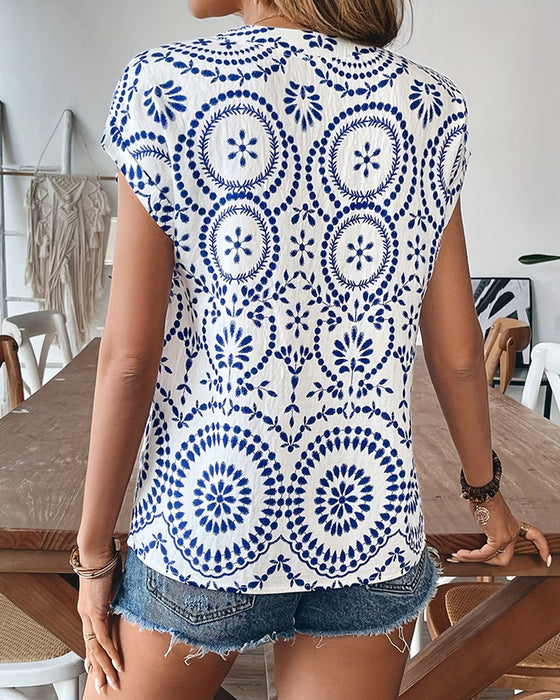 Blouse Casual Print V-Hals