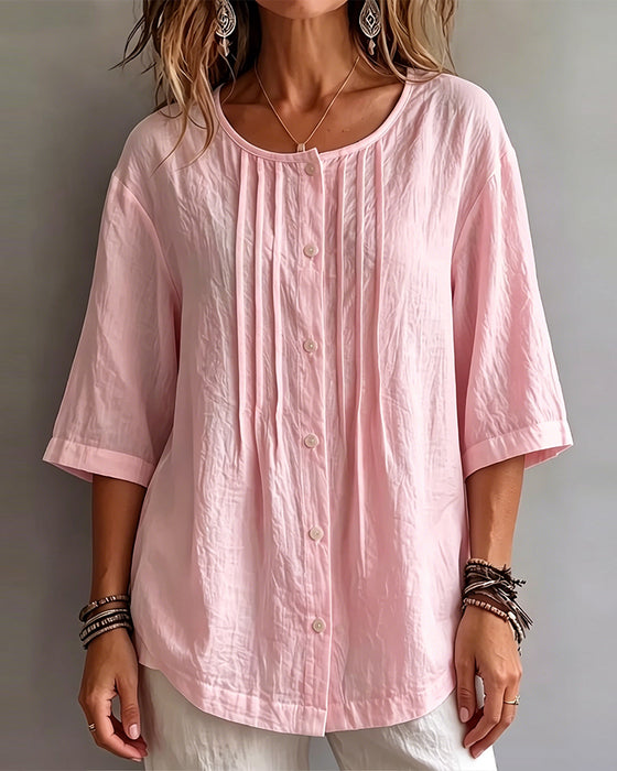 Blouse Casual Effen Kleur Halve Mouwen