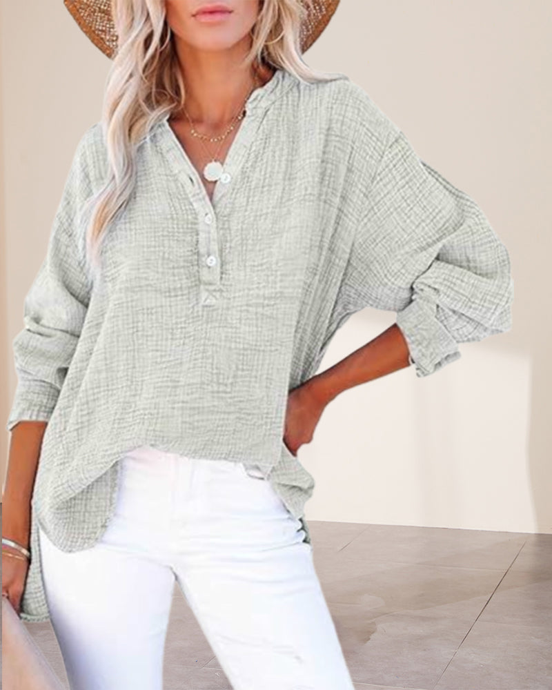 Blouse Geplooid Knoop Lange Mouw