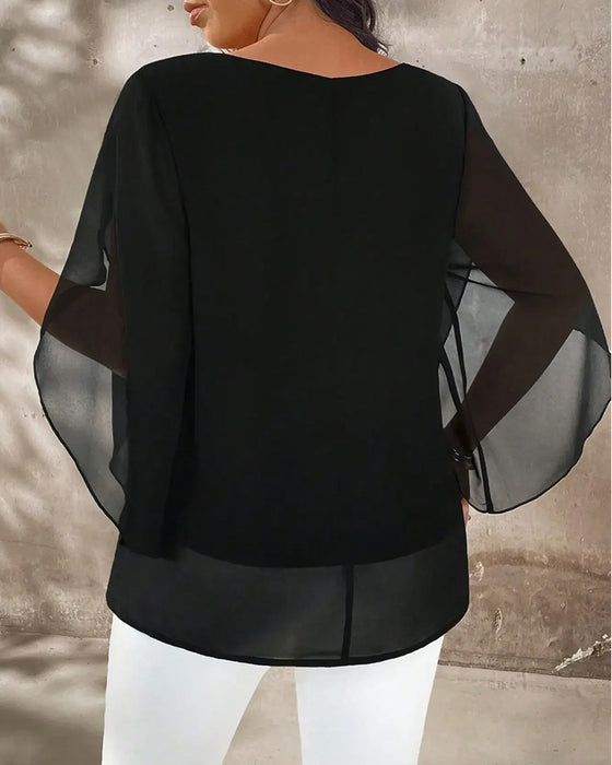 Blouse Rondhals Onregelmatig Effen