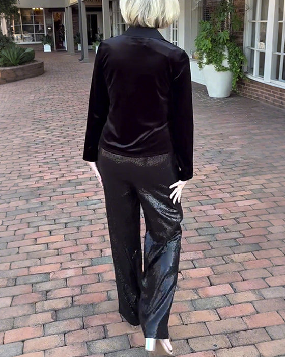 Blouse elegant effen kleur lange mouwen fluweel