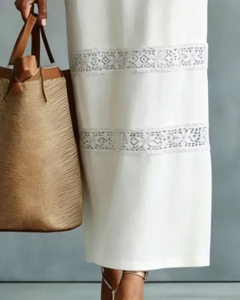 Jurk Mouwloos Kant Patchwork