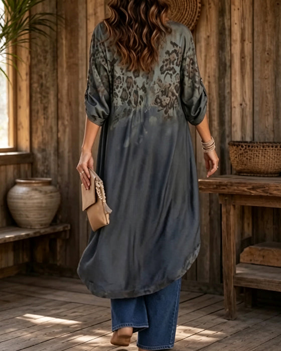 Blouse Ronde Hals Luipaardprint Verloop Asymmetrisch