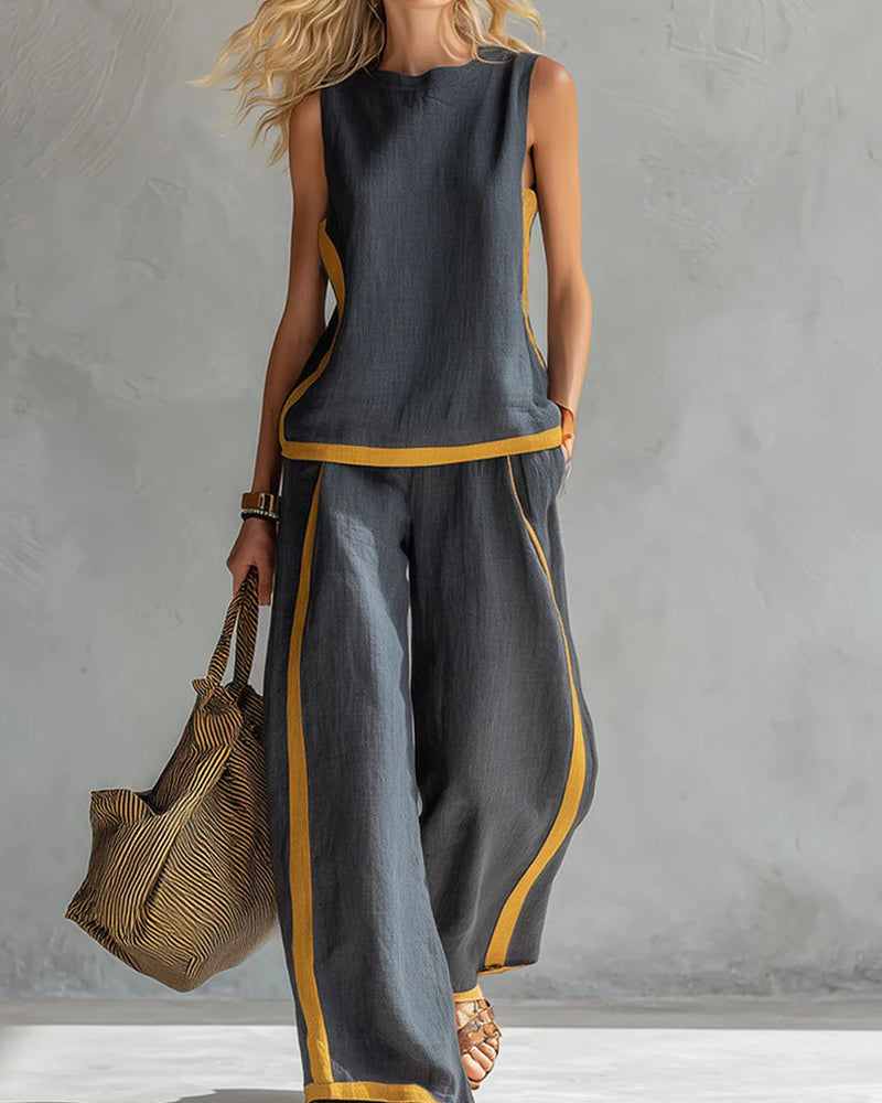 Tweedelig Set Mouwloos Casual Color-Block