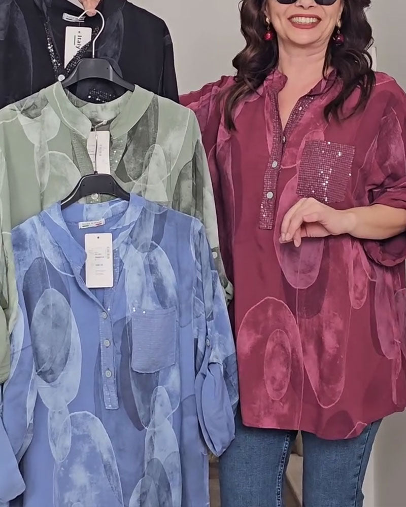 Blouse Met Knopen Bedrukt Zak