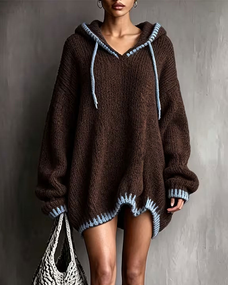 Trui Jurk Contrast Trekkoord Capuchon
