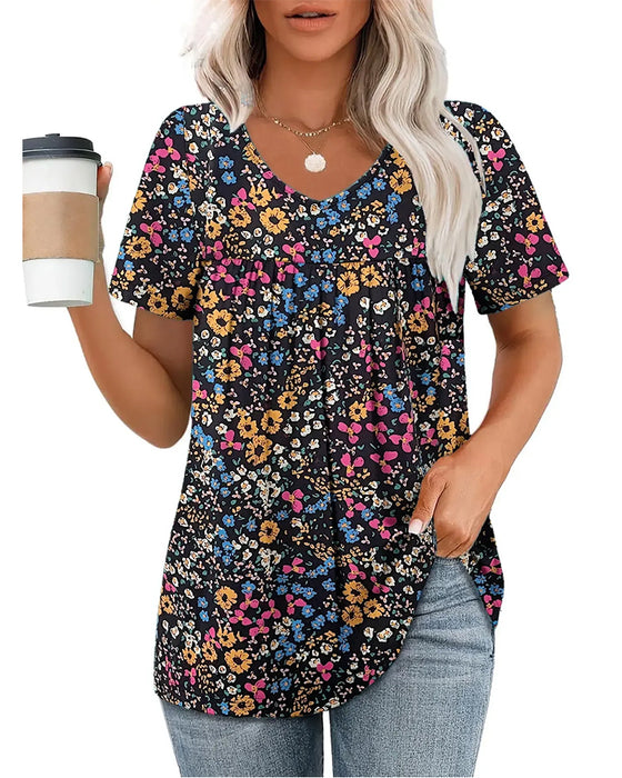 Blouse Bloemen V-Hals Korte Mouw
