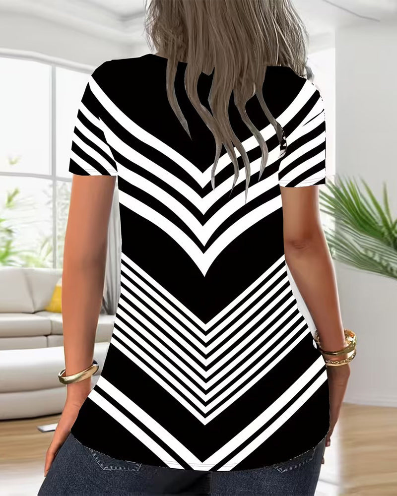 T-shirt Rits V-Hals Gestreept