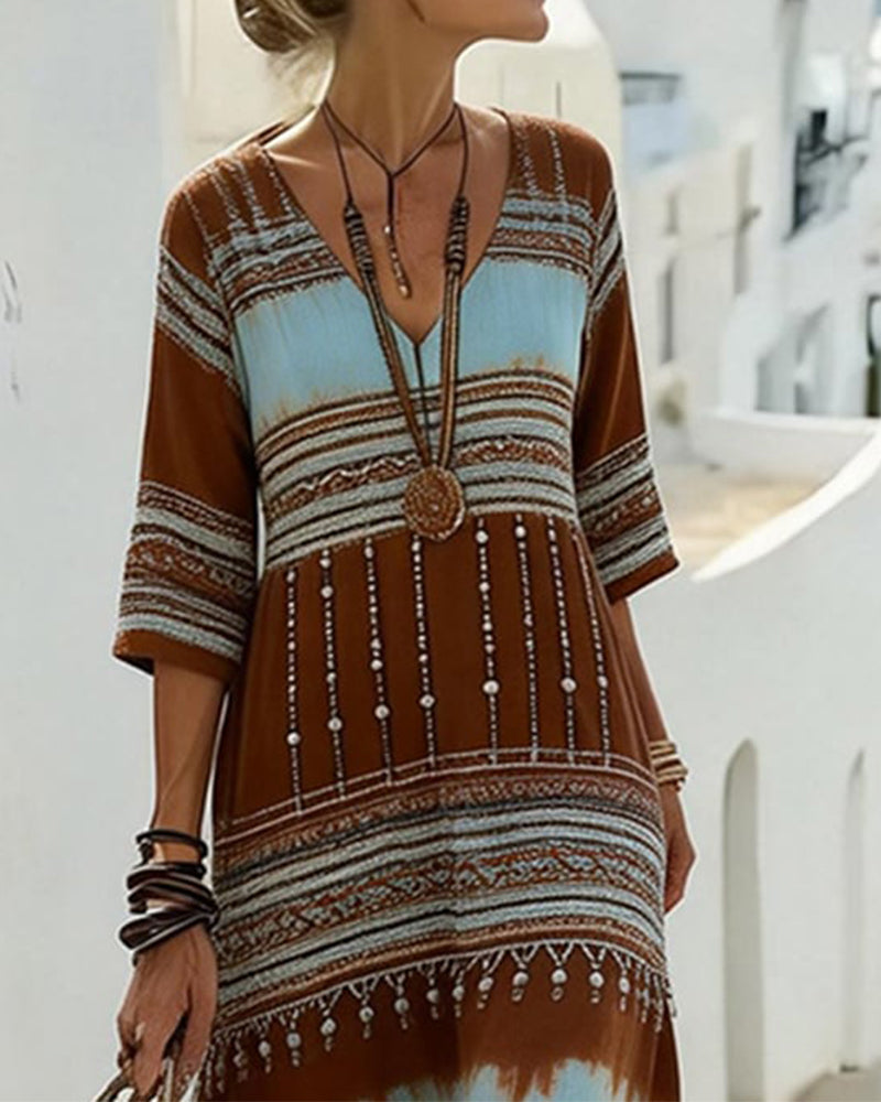 Jurk V-Hals Gedrukt Boho-Stijl