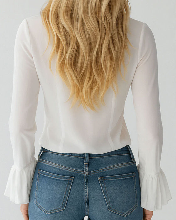 Blouse Klokmouw Effen Kleur Ruche