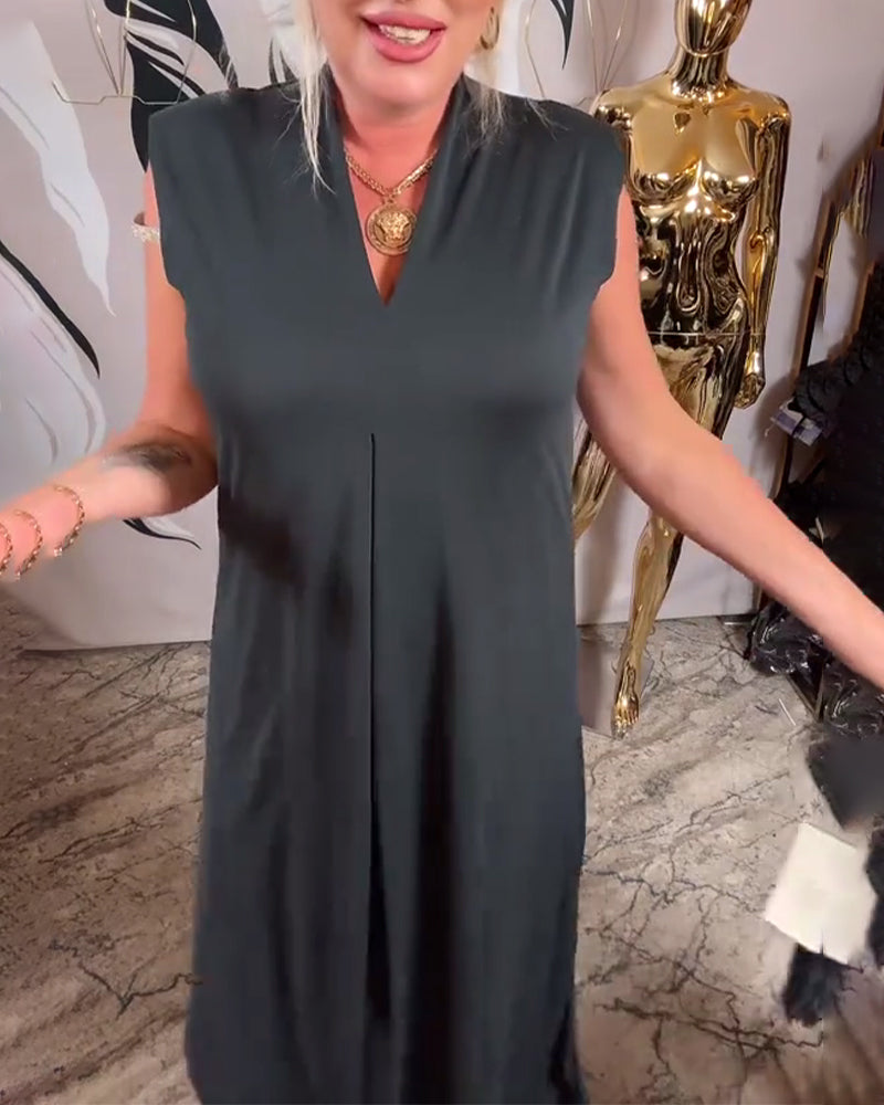 Modieuze Mouwloze Jurk Met V-Hals