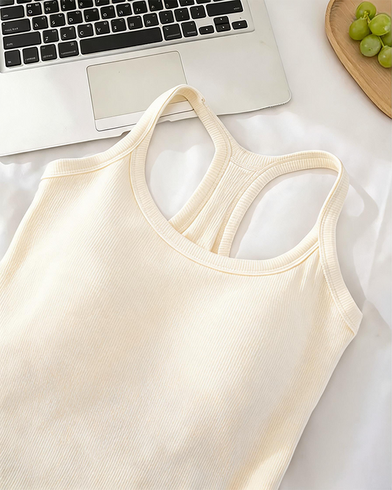Tanktop Ingebouwde Bh Geribbeld Effen