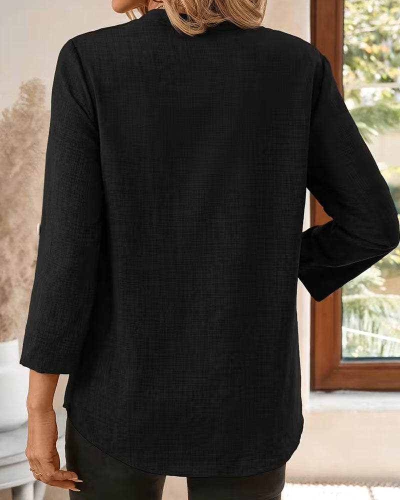 Blouse V-Hals Effen Lange Mouwen Pocket