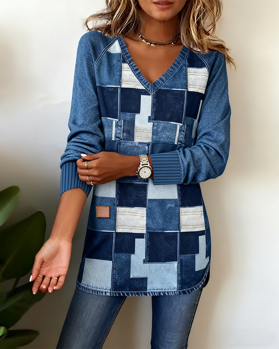 V-Hals Top Met Retroprint En Split