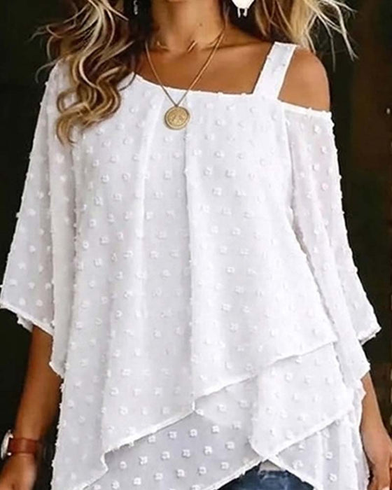 Blouse Driedimensionaal Bloemig Een-Schouder