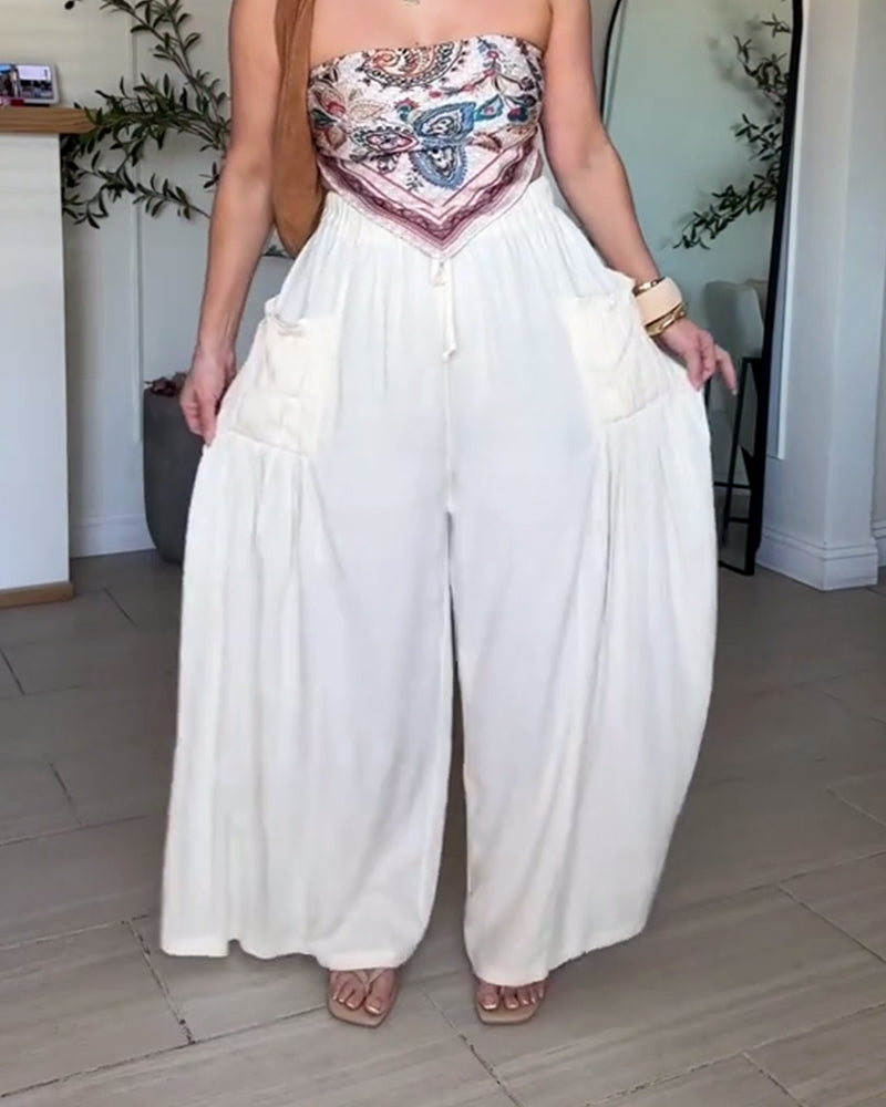 Broek Trekkoord Geplooid Zak Wijd Been