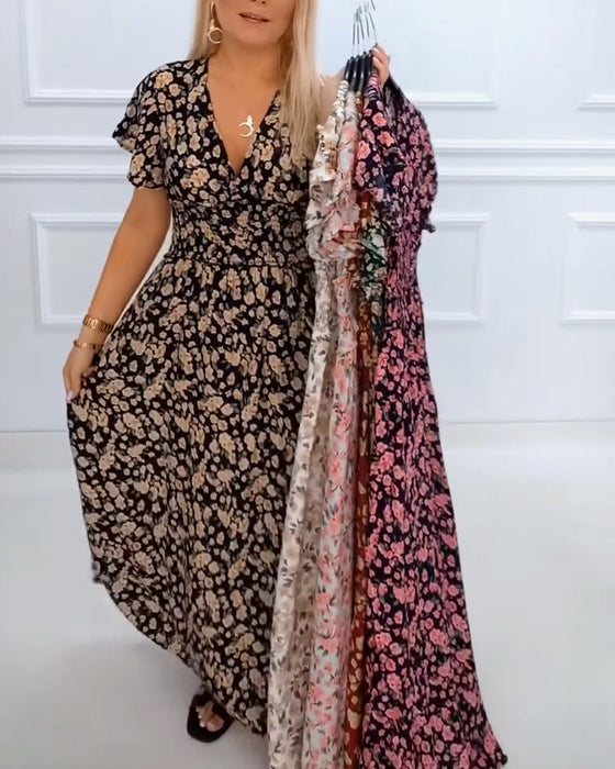 Casual jurk met bloemenprint en v-hals