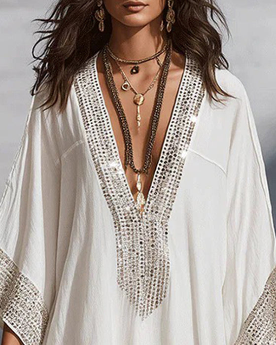 Jurk Diepe V-Hals Vakantie Mode Loose Fit