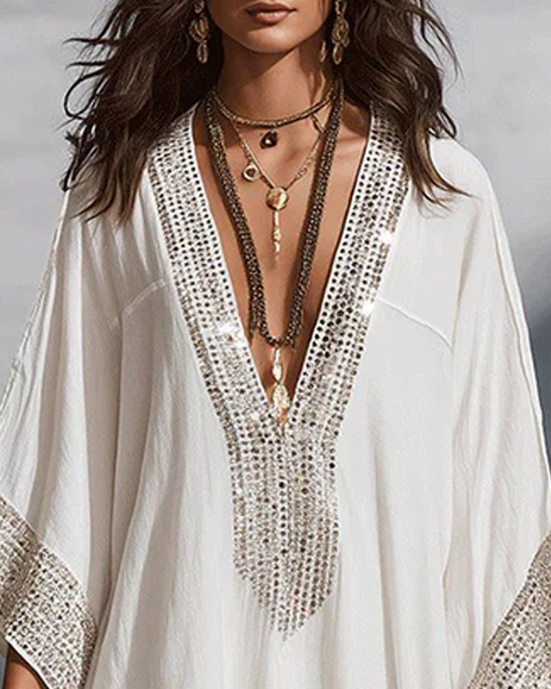 Jurk Diepe V-Hals Vakantie Mode Loose Fit
