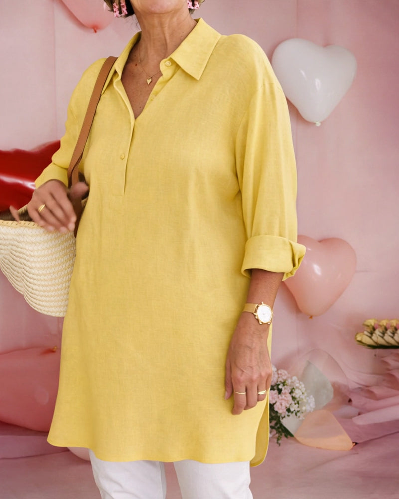 Overhemd Effen Midi-Lengte Katoen-Linnen