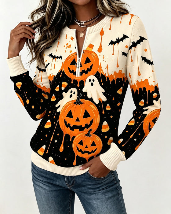 Sweatshirts Rits Lange Mouw Pompoen Print