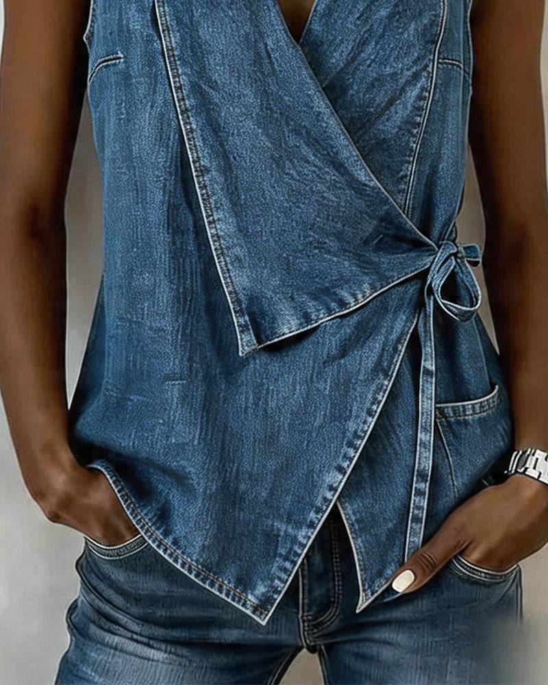 Top Mouwloze Vintage Denim Wikkel