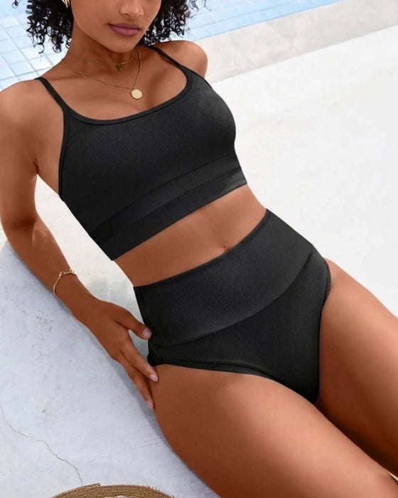 Bikini Effen U Hals Hoge Taille