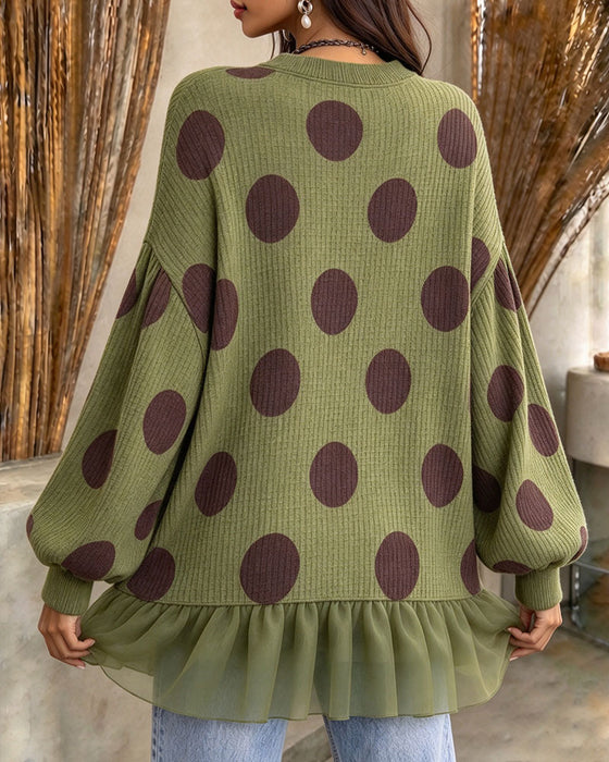 Sweatshirt Ronde Hals Stippel Gerimpeld