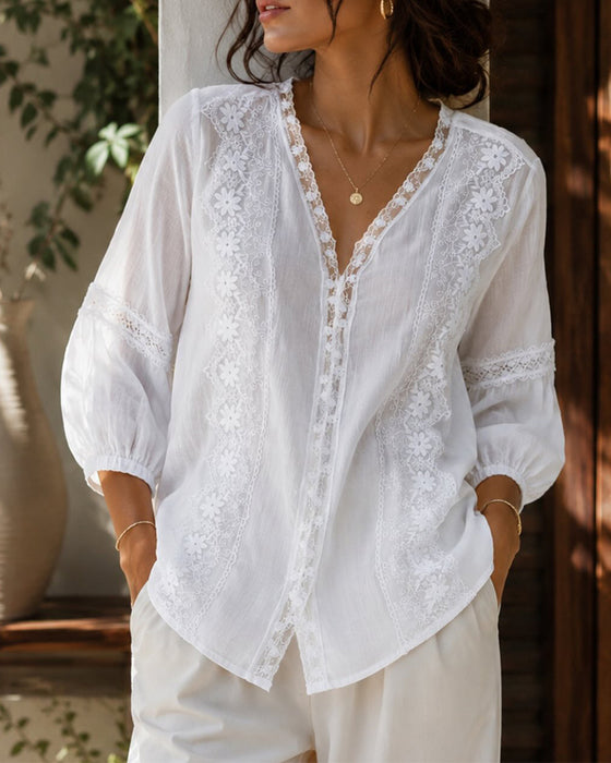 Blouse V-Hals Effen Kleur