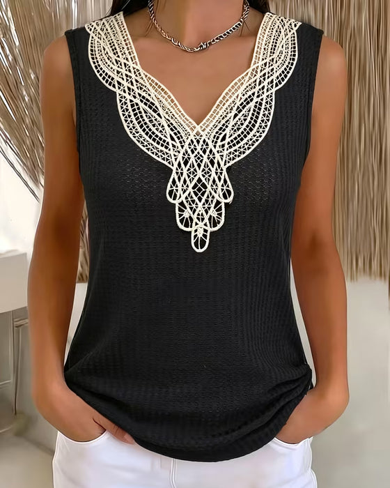 Tank Top Kant V-Hals Geribbeld