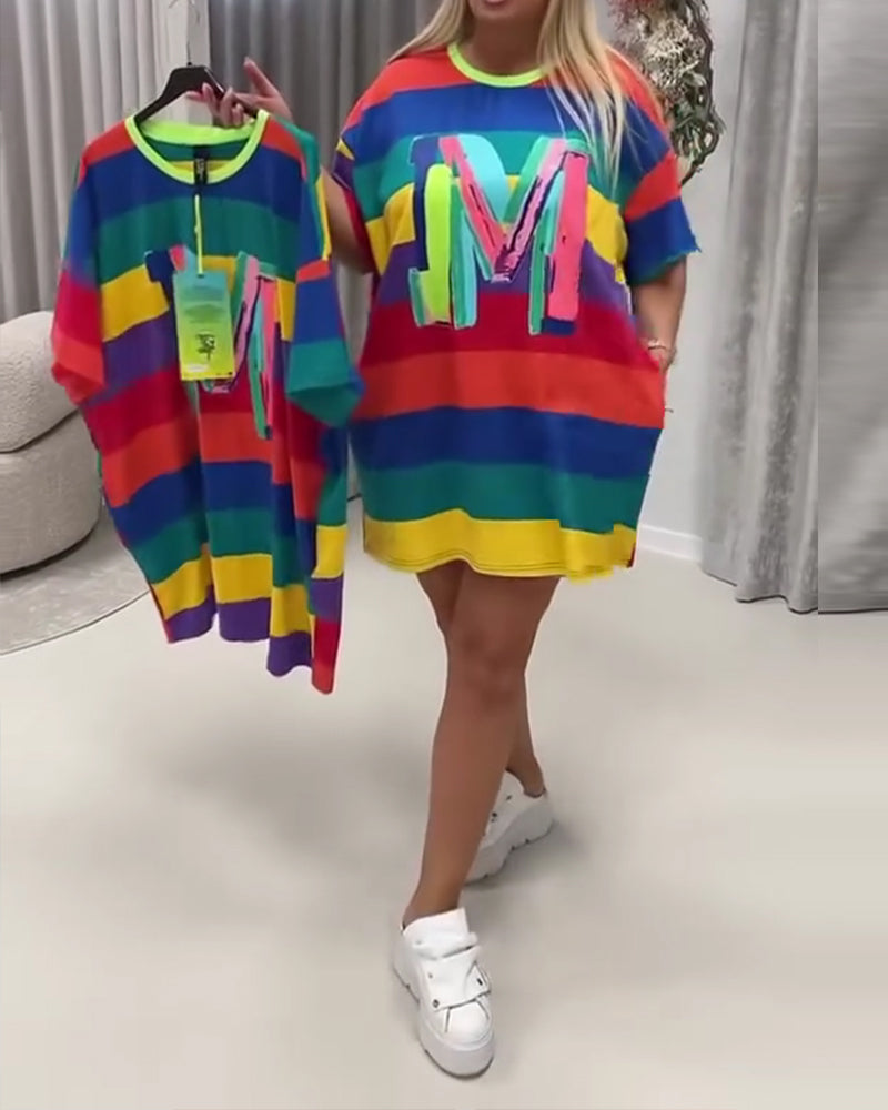 Jurk Regenboog Gestreept Letter