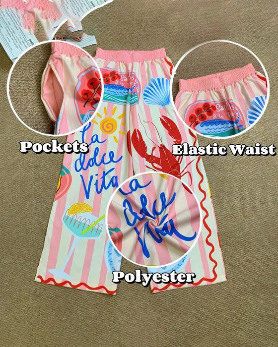Broek Oceaan Print Wijd Pijp