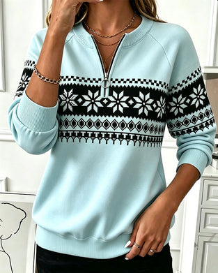 Sweatshirt Sneeuwvlok Bedrukt Half-Zip
