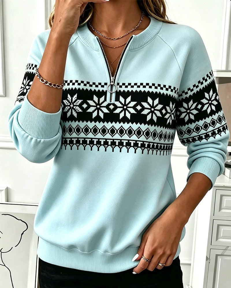 Sweatshirt Sneeuwvlok Bedrukt Half-Zip