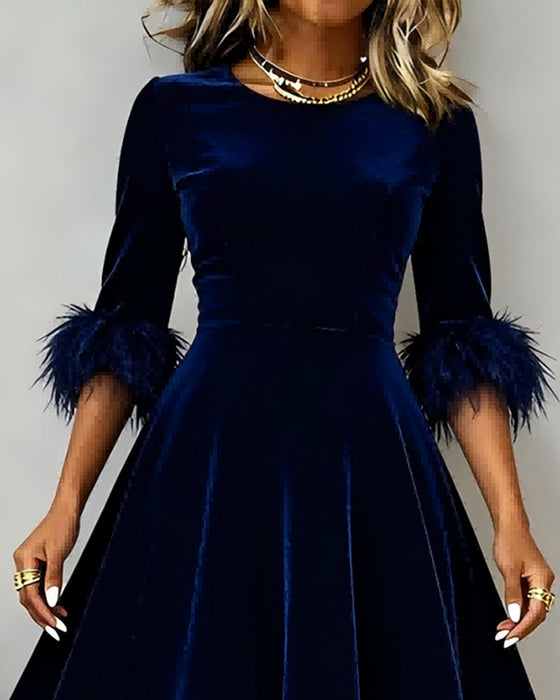 Jurk Ronde Hals Pluche Patchwork