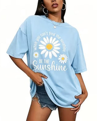 Casual T-Shirt Daisy Print Rondhals
