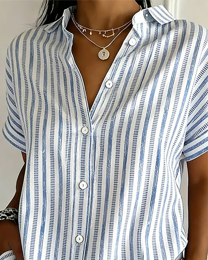 Overhemd Met Knopen Gestreept Korte Mouw