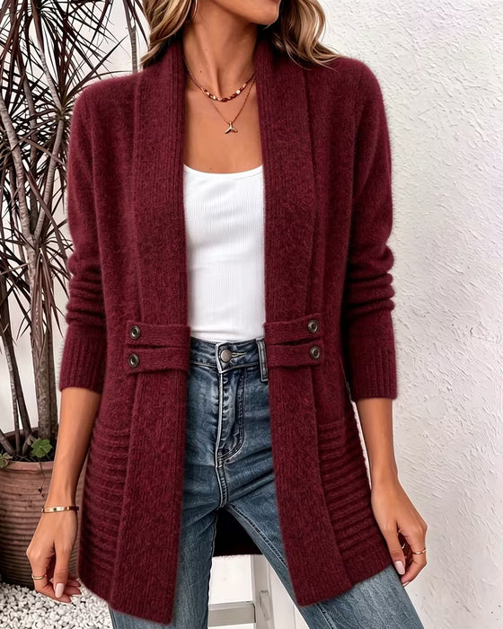 Cardigan Effen Kleur Knoop Versierd